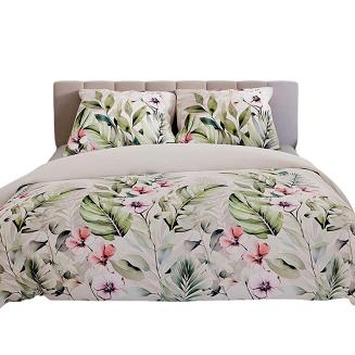 Komplet pościeli PARADIS z bawełny satynowej 160x200 biała zielona różowa egzotyczny ogród