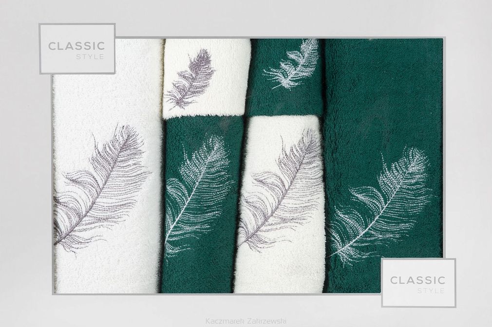 Komplet ręczników 6 cz. NADIA 2 szt.30x50, 2 szt.50x90, 2 szt. 70x140 Eurofirany kremowy, butelkowy zielony