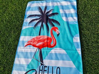 Ręcznik plażowy 70x140 wzór flaming + białe błękitne pasy