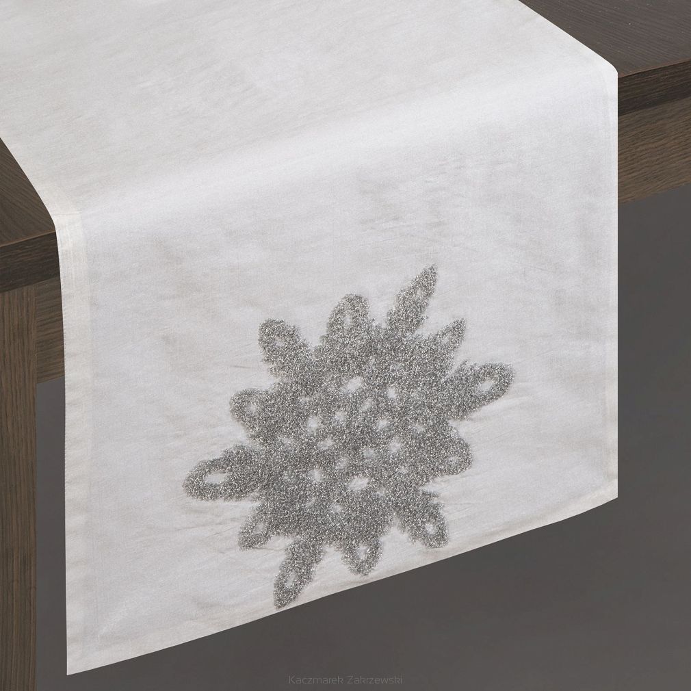 Obrus dekoracyjny SNOW 40x140 Eurofirany kremowy/srebrny