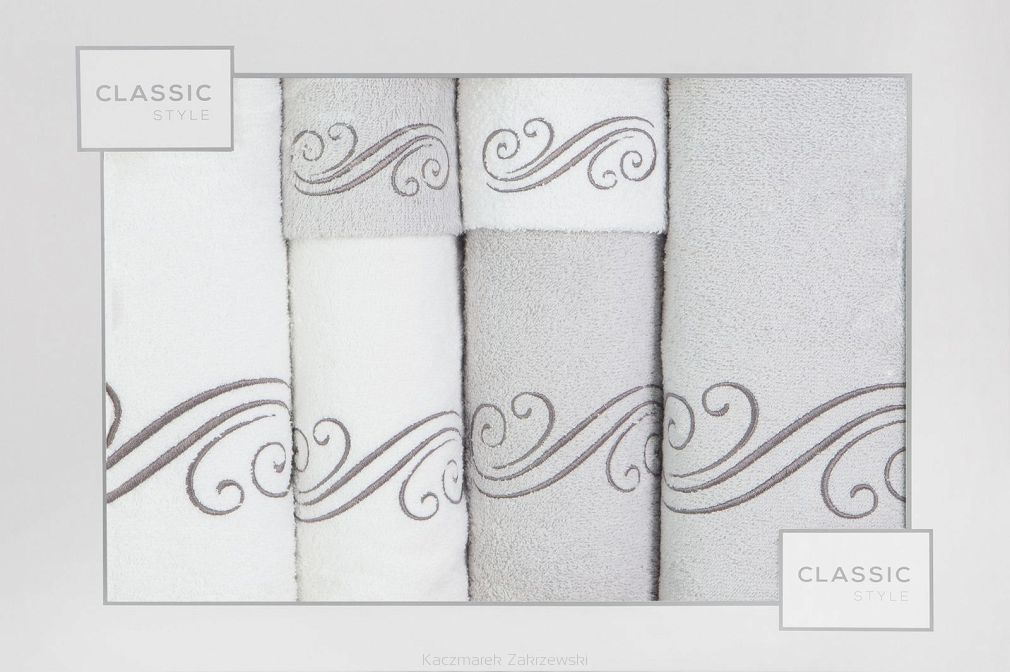 Komplet ręczników 6 cz. AQUA 2 szt.30x50, 2 szt.50x90, 2 szt. 70x140 Eurofirany biały, srebrny