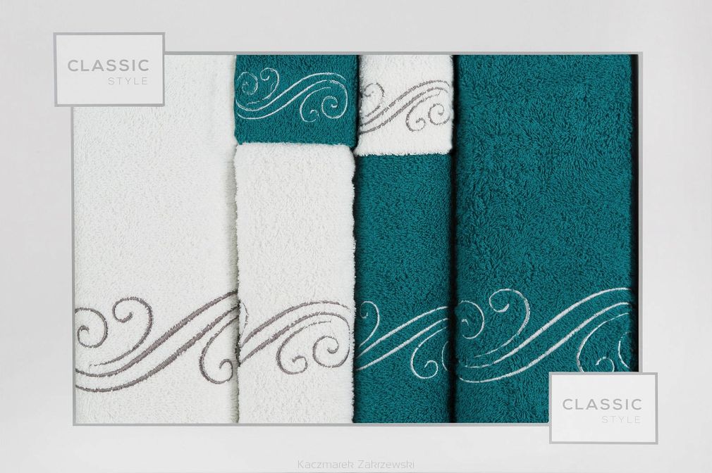 Komplet ręczników 6 cz. AQUA 2 szt.30x50, 2 szt.50x90, 2 szt. 70x140 Eurofirany biały, turkusowy