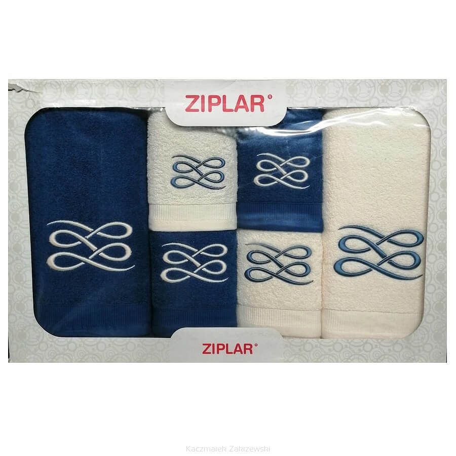KOMPLET ręczników 6 szt. ZIPLAR indygo/ekri