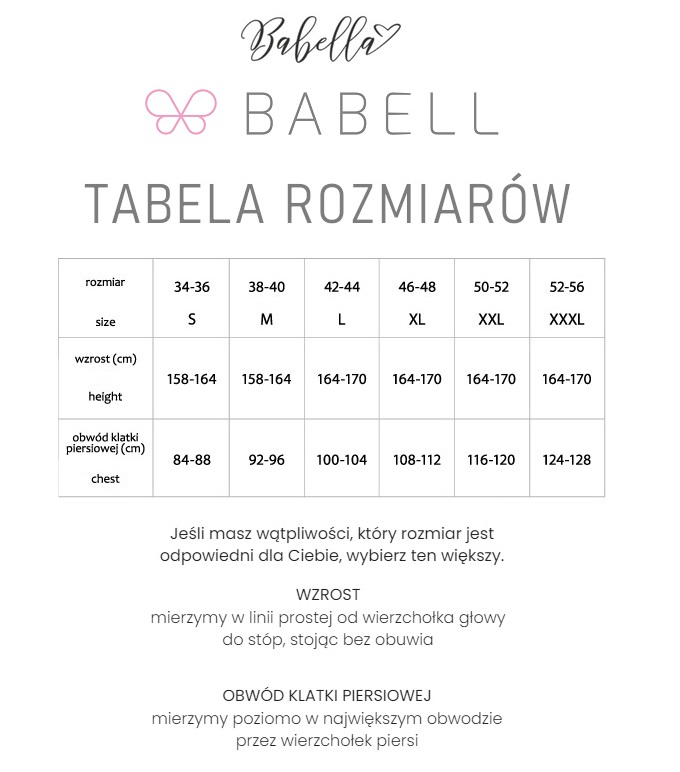 Tabela rozmiarów Babell - koszulki, body