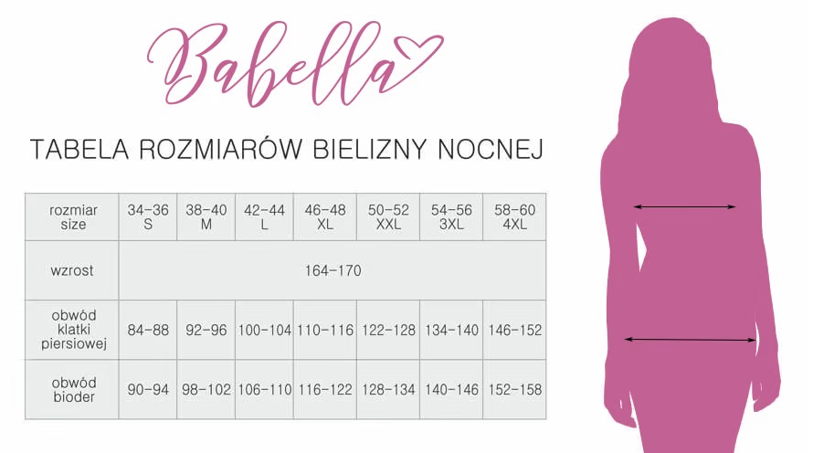 Tabela rozmiarów bielizna nocna Tabela rozmiarów bielizna nocna